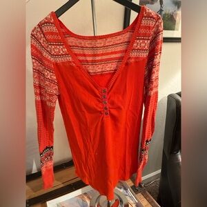 Dark orangePatterned Long Sleeve Thermal Top